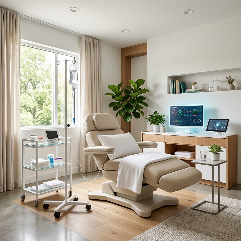 A modern longevity clinic treatment room