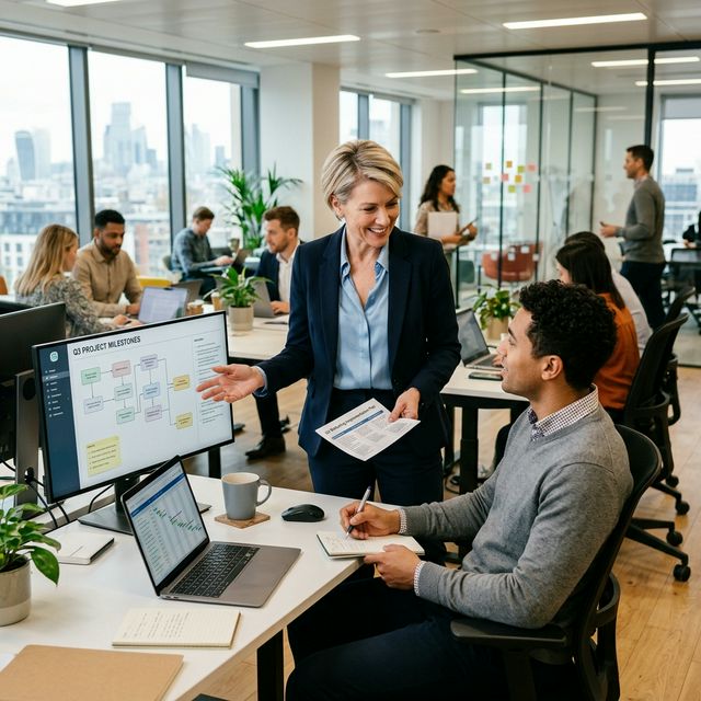 Business owner delegating tasks to a capable team member