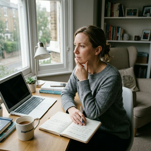 Person thoughtfully considering a career change at a desk
