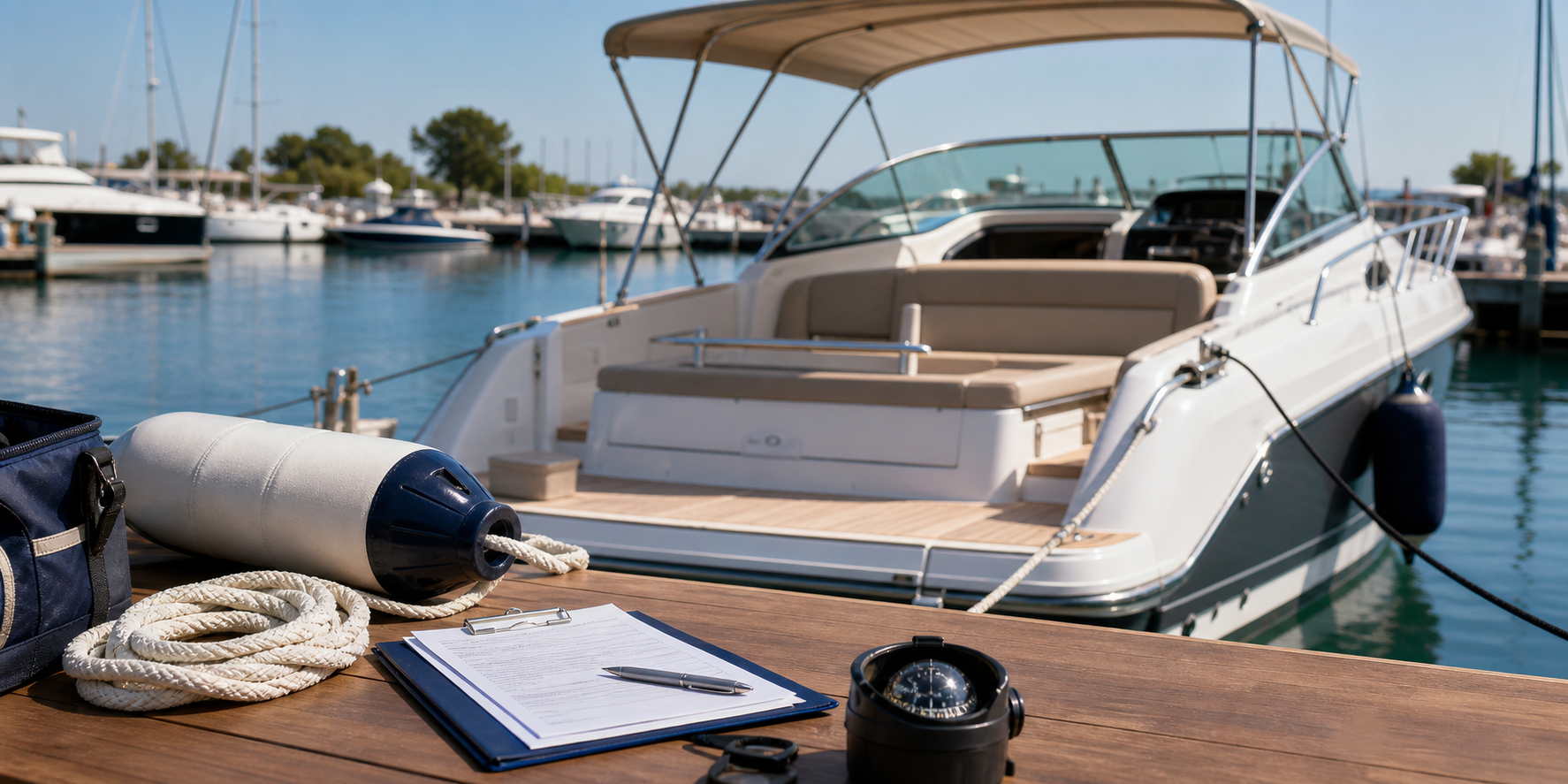 Boat charter business preparation at a marina