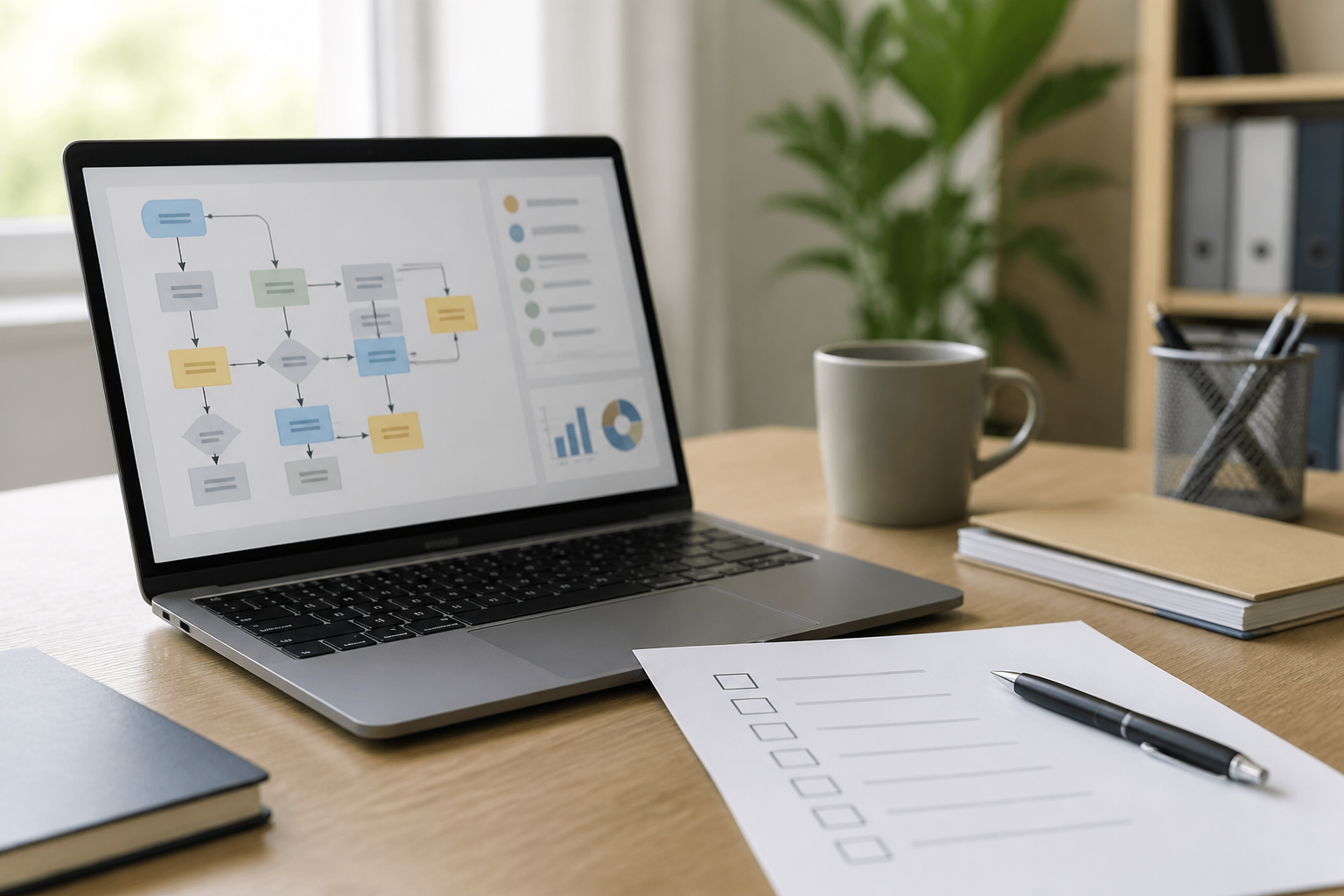 A laptop workflow and paper checklist ready for human review