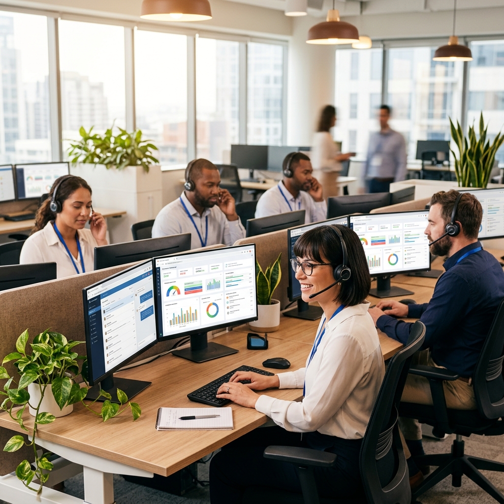Customer service team working in a modern office