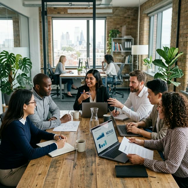 Small business team collaborating in a modern office