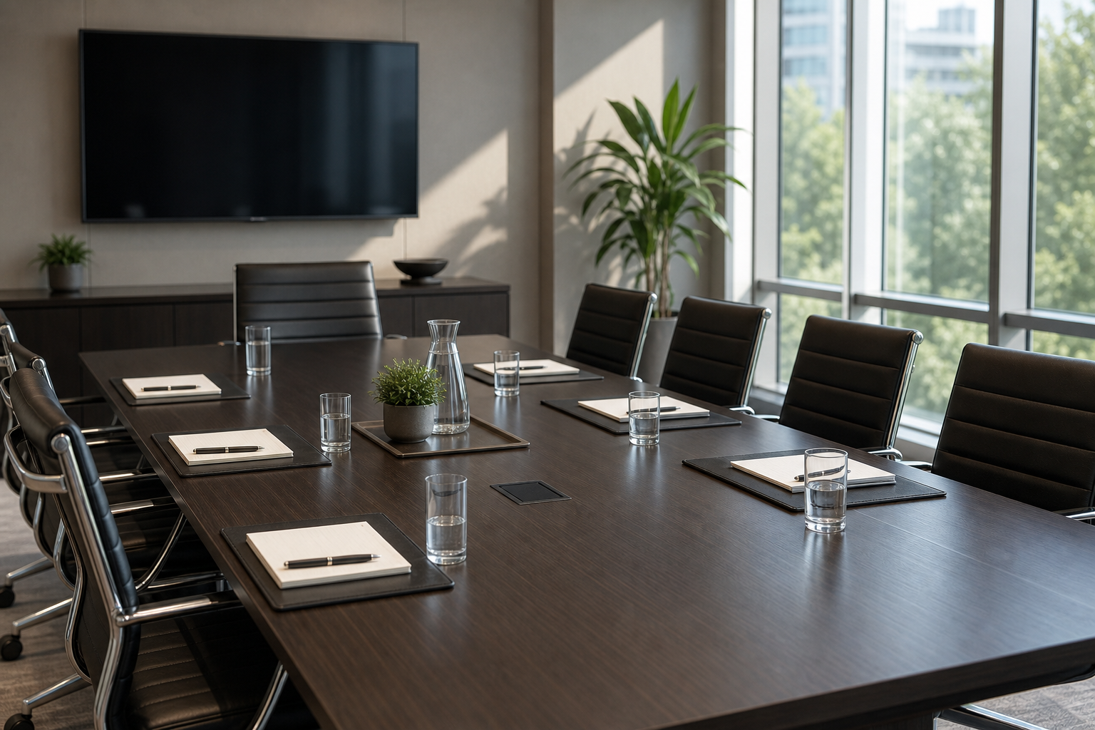Modern office conference room prepared for a client meeting